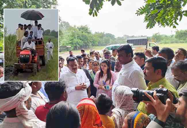 शेतात जाण्यासाठी रस्ता नसल्याने मंत्री शिरसाट, आ. भुमरेंनी केली ट्रॅक्‍टरमधून पाहणी!