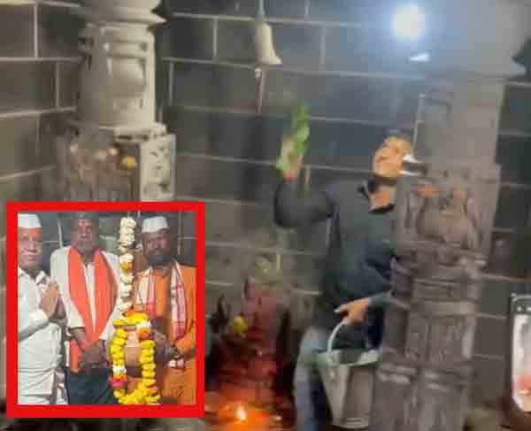 सत्तारांनी महादेवाचे मंदिरात जाऊन घेतले दर्शन, हिंदुत्ववादी संतापले, गोमूत्र शिंपडून मंदिर पवित्र केले!, सिल्लोड तालुक्यातील रहिमाबादची घटना